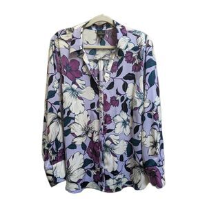 Worthington Purple Floral Button Up Blouse Sz 2XL Vintage Inspired Office Mature